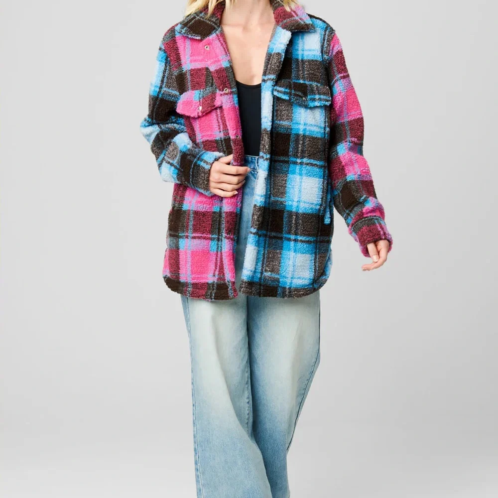 Blank NYC Multicolor Plaid Faux Sherpa Jacket - Picture 5 of 5